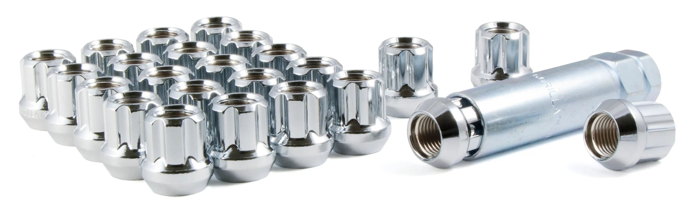 Small Diameter Spline Duplex Open End Lug Nuts - 13/16" & 7/8" Dual Hex Key - 14mm x 1.50 Thread Size - Zinc Finish - Set of 24
